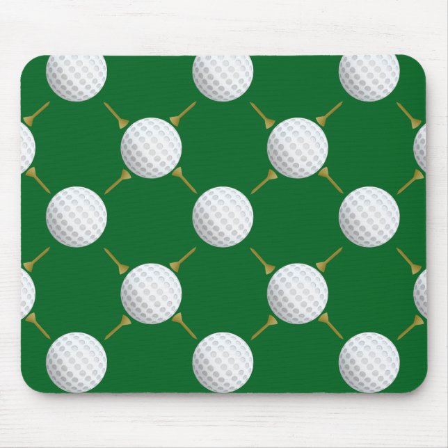 Golf bollar och Tees på Grönt Musmatta (Framsidan)