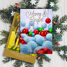Golf Bollar & Shiny Ornaments ・ Familjefoto Guld Julkort