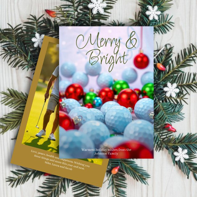 Golf Bollar & Shiny Ornaments ・ Familjefoto Guld Julkort (Skapare uppladdad)