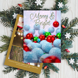 Golf Bollar & Shiny Ornamet ・ Tre foto Guld Julkort