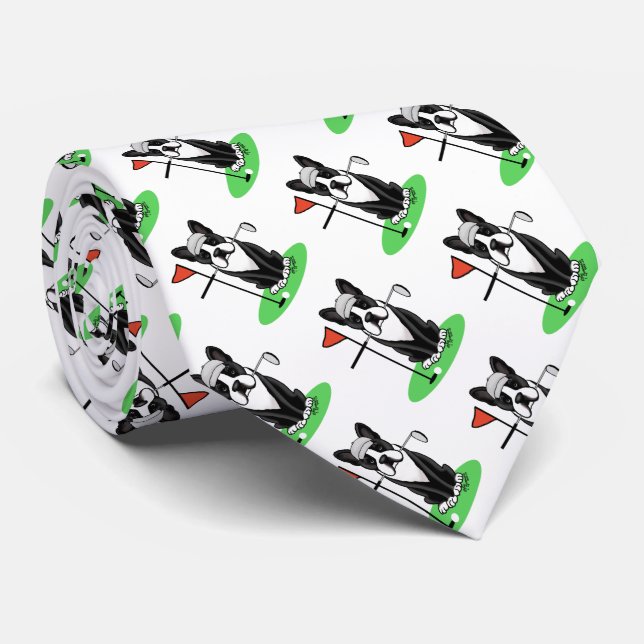 Golf Boston Terrier Hund (svart) Cute Slips (Rullad)