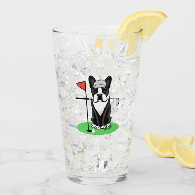 Golf Boston Terrier (svart) Cute Hund Glaskopp (Bakside Is)