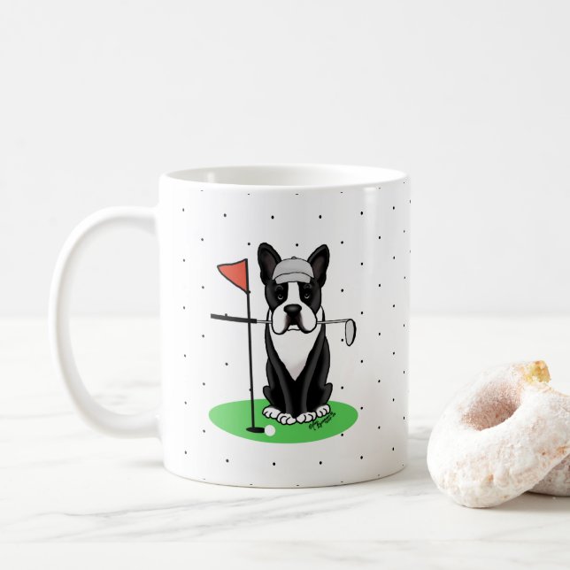 Golf Boston Terrier (svart) Cute Hund Kaffemugg (Med munk)