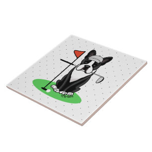 Golf Boston Terrier (svart) Cute-Hund Kakelplatta