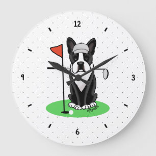Golf Boston Terrier (svart) Cute-Hund Stor Klocka