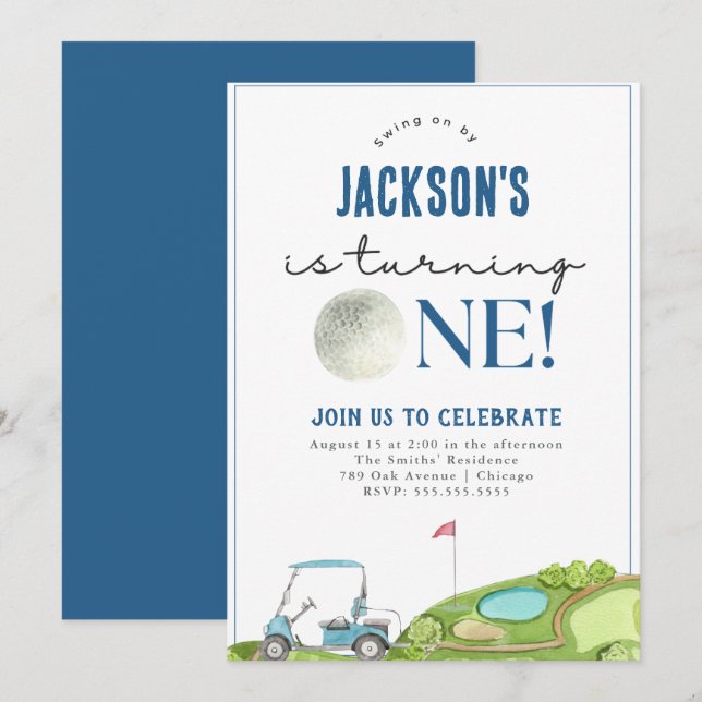 Golf Boy First Birthday-inbjudan Inbjudningar (Fram/baksida)
