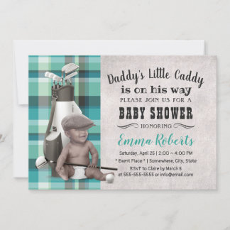 Golf Boy Future Golfer Caddy Black Baby Shower Inbjudningar