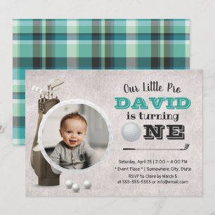 Golf Boy Future Golfer Cute Photo 1st Birthday Inbjudningar