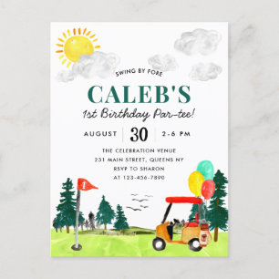 Golf Boy Golfing Swing by Fore a Par-tee Birthday Vykort