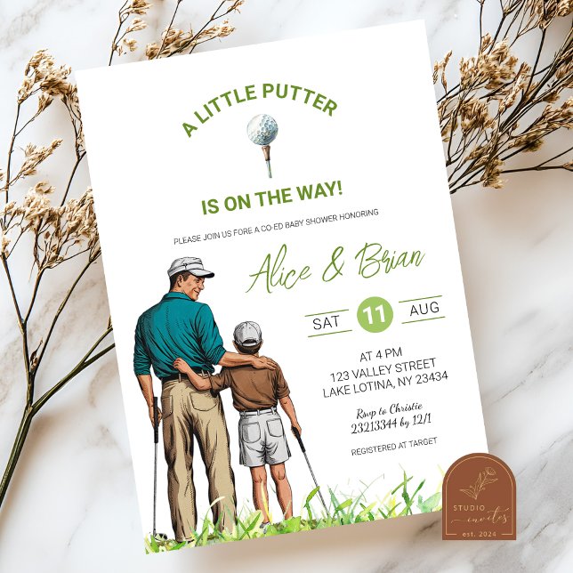 Golf Boy Little Putter är på väg att bli babyskabu Inbjudningar (Skapare uppladdad)