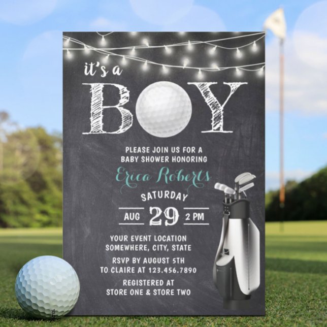 Golf Boy Rustic Chalkboard Baby Shower Inbjudningar (Skapare uppladdad)