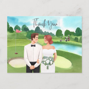 Golf Bride och Groom Golfer bröllop i golfbanor Vykort