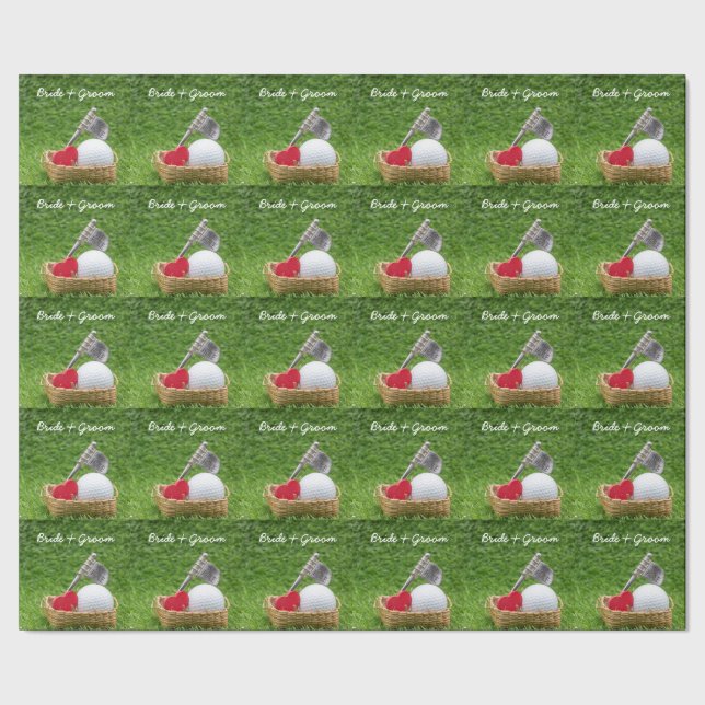 Golf bröllop bride groom golf boll på grönt gräs presentpapper (Seam)