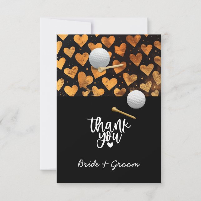 Golf bröllop bride groom namn med golf boll tack kort (Framsida)