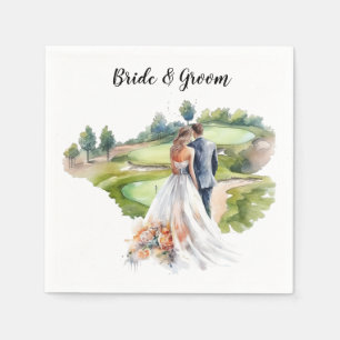 Golf Bröllop med brid och groom på golfbana Pappersservett