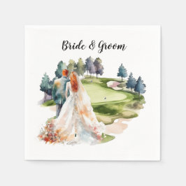 Golf Bröllop med brid och groom på golfbana Pappersservett