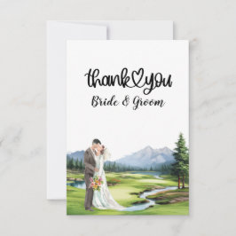 Golf Bröllop med brid och groom Tack Kort