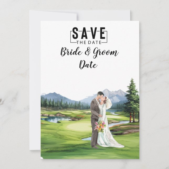 Golf Bröllop med brud och groom i klubben Inbjudningar (Framsida)