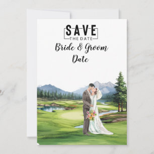 Golf Bröllop med brud och groom i klubben Inbjudningar