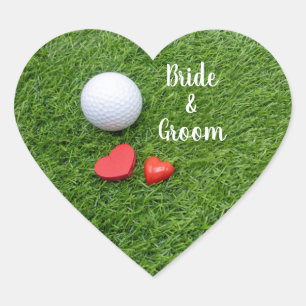 Golf Bröllop med golf boll och kärlek på grönt Hjärtformat Klistermärke