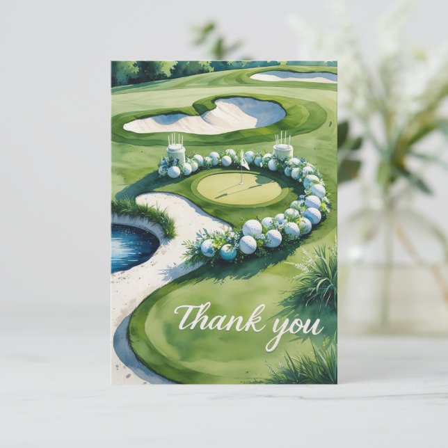 Golf Bröllop med text på golfbana Tack Kort (Stående Fram)