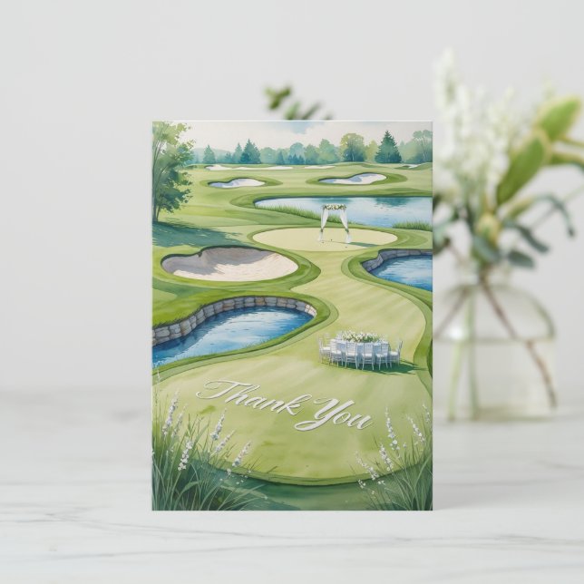 Golf Bröllop med text på golfbana Tack Kort (Stående Fram)