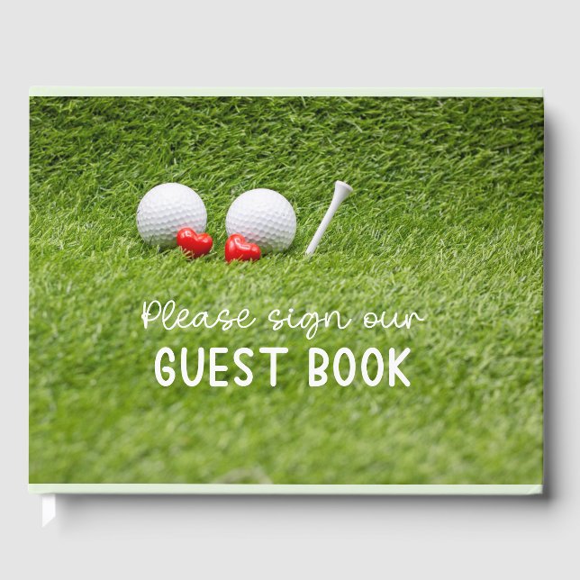 Golf Bröllop med två golf boll i kärlek på grönt Gästböcker (Framsida)