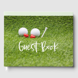 Golf Bröllop med två golf boll i kärlek på grönt Gästböcker