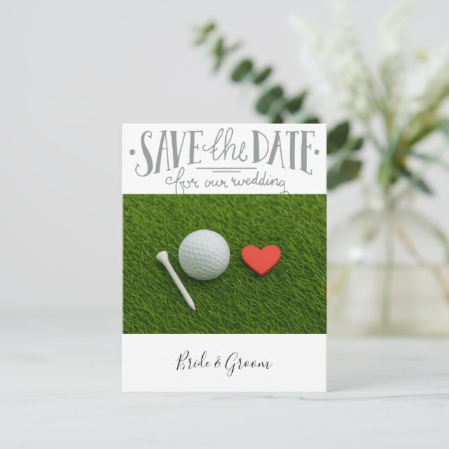 Golf bröllop spara datum vykort (Stående Fram)