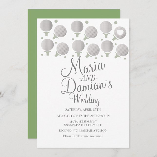 Golf Bröllop Sports Dots and Tees Inbjudningar (Fram/baksida)