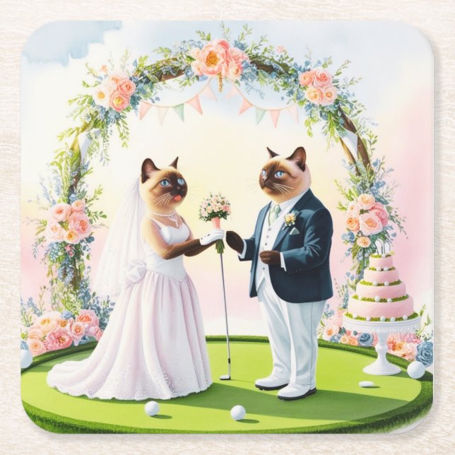 Golf Bröllop tema för Cat Lovers Underlägg Papper Kvadrat (Framsidan)