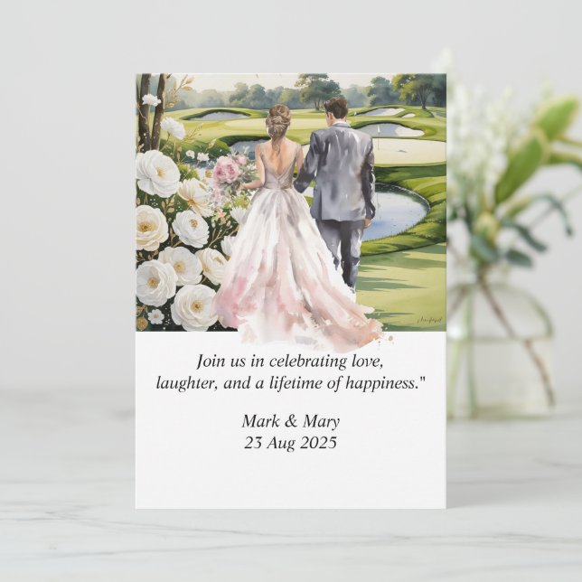 Golf Bröllop temat vattenfärg Inbjudningar (Stående Fram)