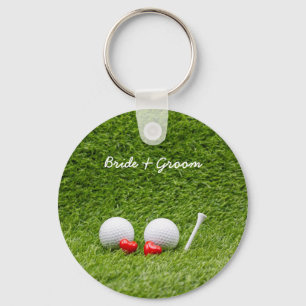 Golf Bröllop två golf bollar på grönt med kärlek Nyckelring