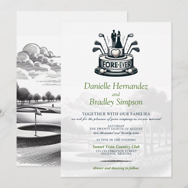 Golf-bröllopsinbjudan Inbjudningar (Fram/baksida)
