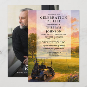 Golf Buggy Livs firande Begravning Foto Inbjudningar