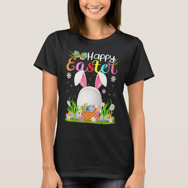 Golf Bunny Egg Hunting Golf Glad påsk T Shirt (Framsida)