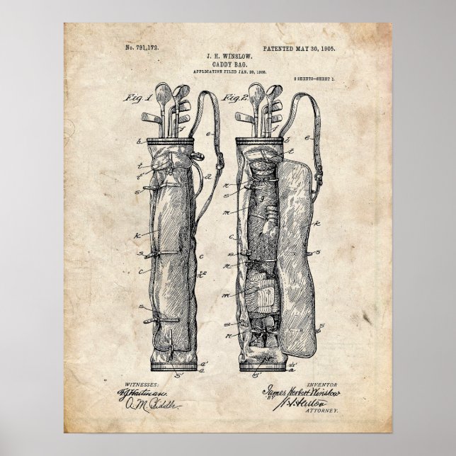 Golf Caddy Bag Patent Poster (Framsidan)