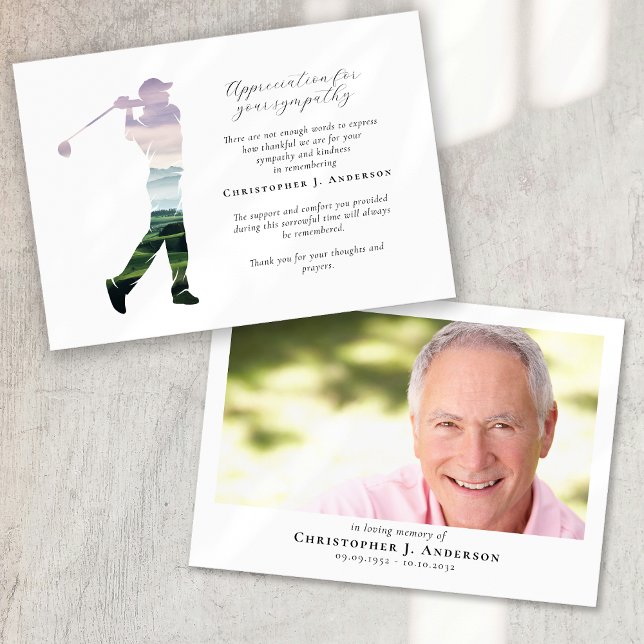 Golf Calligraphy Sympathy Photo Funeral Tack Kort (Skapare uppladdad)