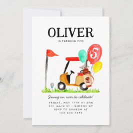 Golf Cart Boll Bag Balloon Kids Golfer Birthday Inbjudningar