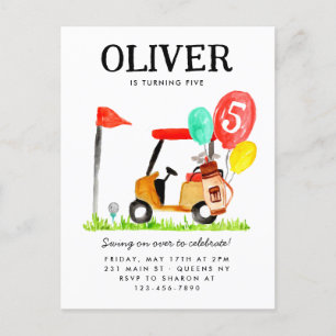 Golf Cart Boll Bag Balloon Kids Golfer Birthday Vykort