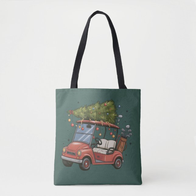 Golf Cart Christmas Tree Golf Lover Gift Tygkasse (Framsida)