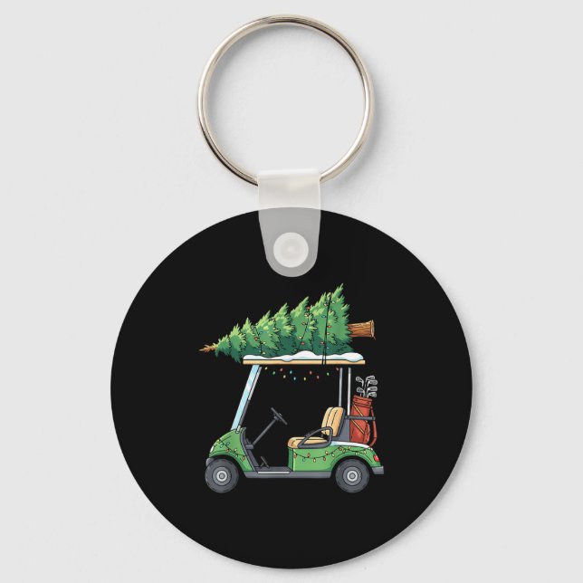 Golf Cart Christmas Tree Lights Funny For Men Wome Nyckelring (Framsida)