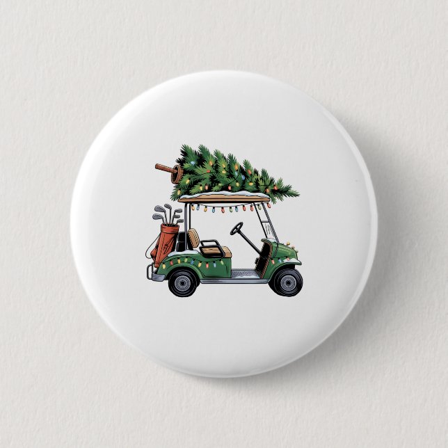 Golf Cart Christmas Tree Lights Golfing Golfer Fun Knapp (Framsida)