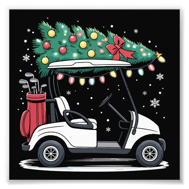 Golf Cart Christmas Tree Lights Xmas Sport Golfer  Fototryck (Framsidan)