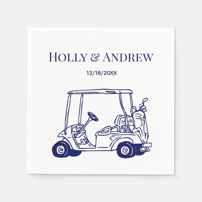 Golf Cart Golf Väska Golfklubbor Bröllop DIY Färge Pappersservett (Framsidan)