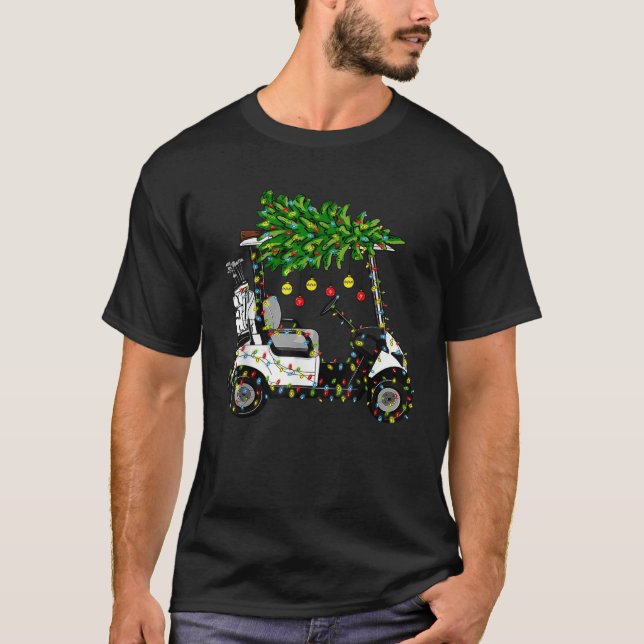 Golf Cart Julgran Ljus Julafton Sport Golfer T Shirt (Framsida)
