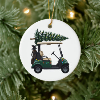 Golf Cart Julgran Ljussättning Golfer Jul Julgransprydnad Keramik