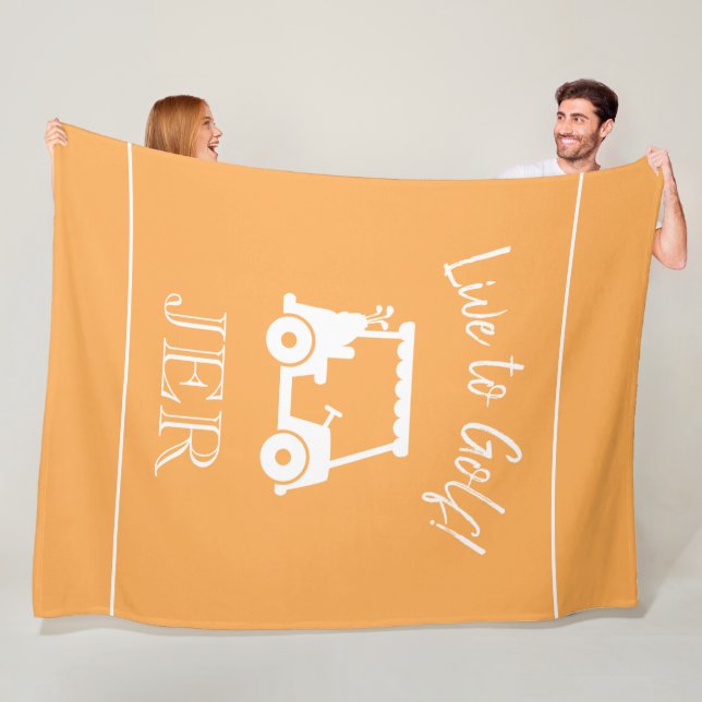 Golf Cart Levande till Golf Monogram Orange Gul Fleecefilt (På plats)