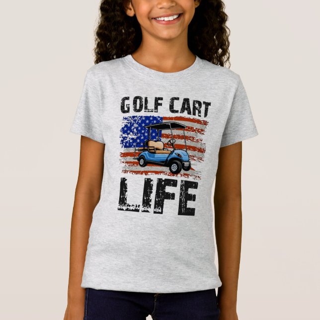 Golf Cart Life Funny Golf Cart med USA flagga T Shirt (Framsida)