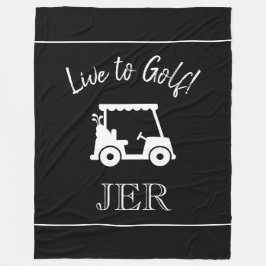 Golf Cart Live till Golf Monogrammed Black & White Fleecefilt